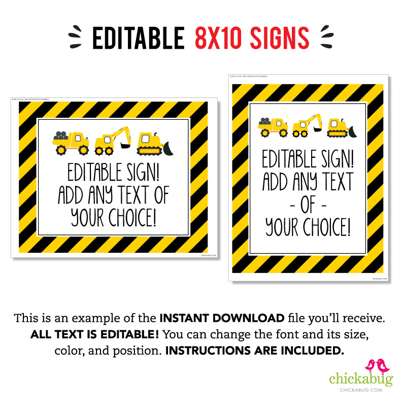 Construction Signs Editable Construction Party Signs (EDITABLE INSTANT DOWNLOAD) – Chickabug