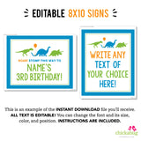 Dinosaur Party Signs (EDITABLE INSTANT DOWNLOAD)