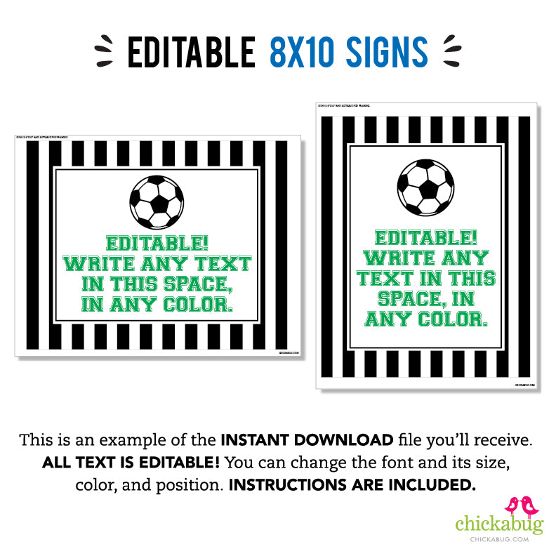 Soccer Party Signs (EDITABLE INSTANT DOWNLOAD) – Chickabug