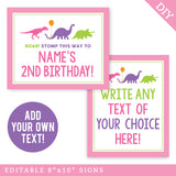 Pink Dinosaur Party Signs (EDITABLE INSTANT DOWNLOAD)