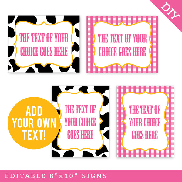 Pink Farm Party Signs (EDITABLE INSTANT DOWNLOAD)