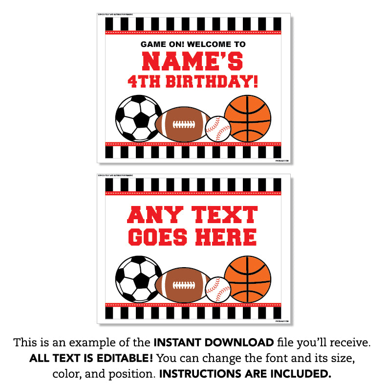 Red All-Star Sports Party Signs (EDITABLE INSTANT DOWNLOAD)