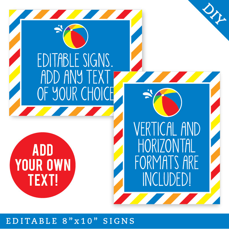 Pool Party Signs (EDITABLE INSTANT DOWNLOAD)