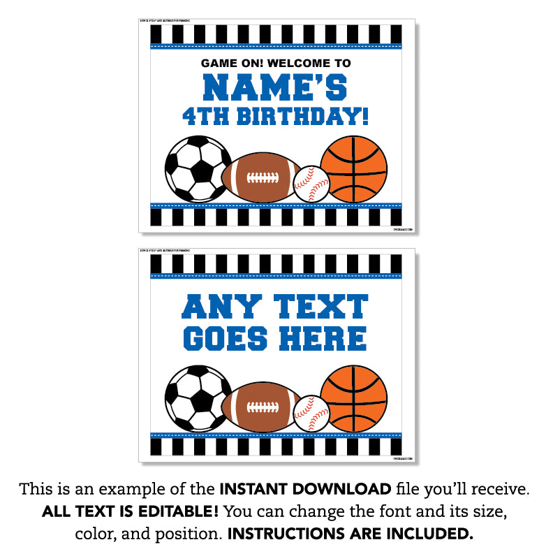 Blue Sports Party Signs (EDITABLE INSTANT DOWNLOAD)