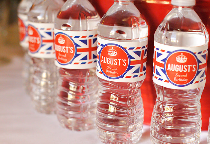 Union Jack Birthday Water Bottle Labels