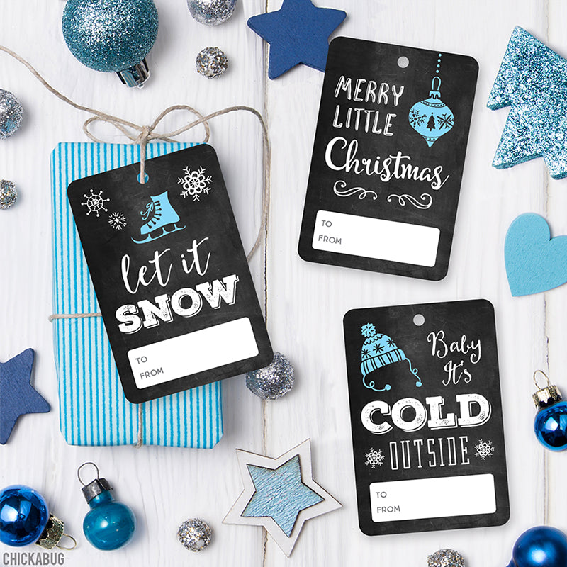 Blue and White Chalkboard Christmas Gift Tags