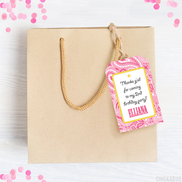 Pink Country Western Party Favor Tags (EDITABLE INSTANT DOWNLOAD)