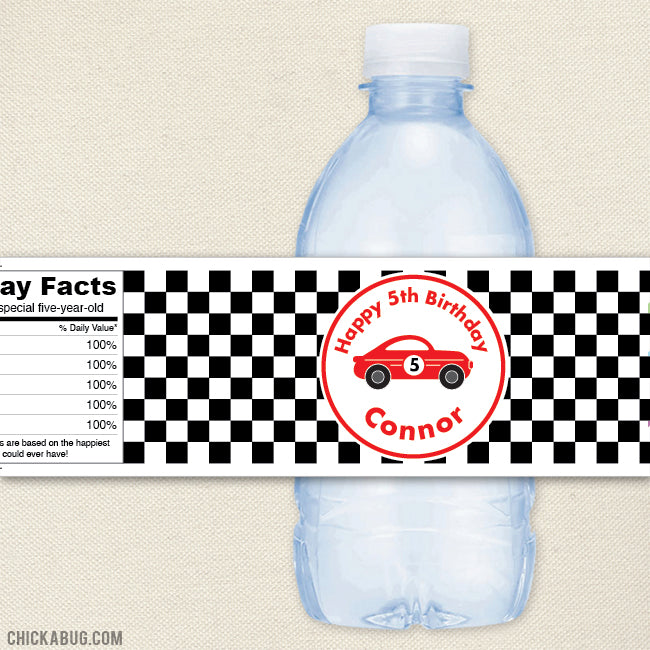 Race Car Birthday Water Bottle Labels