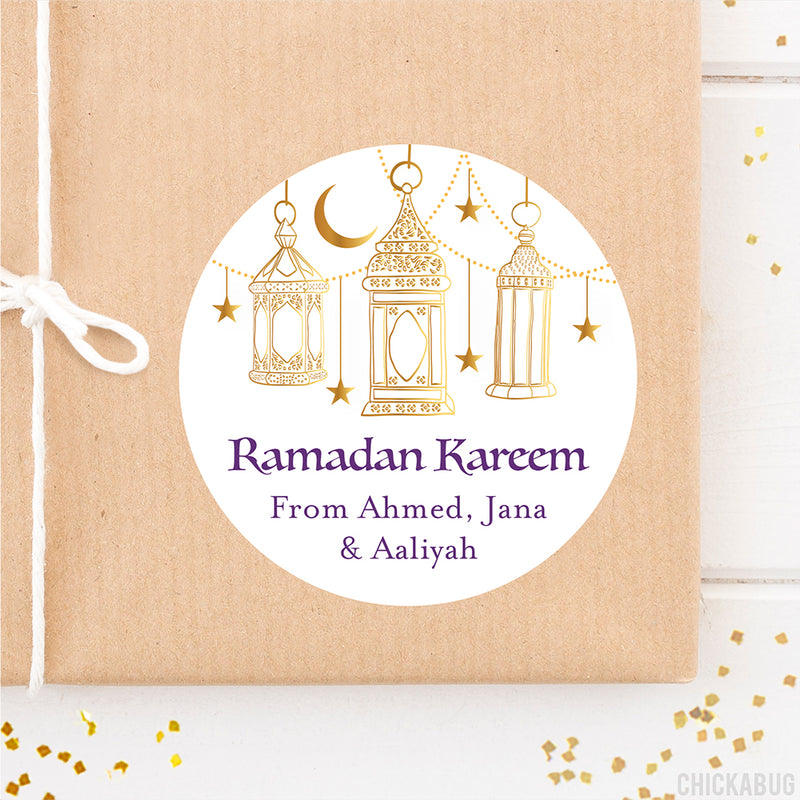 Golden Lanterns Ramadan Kareem Labels