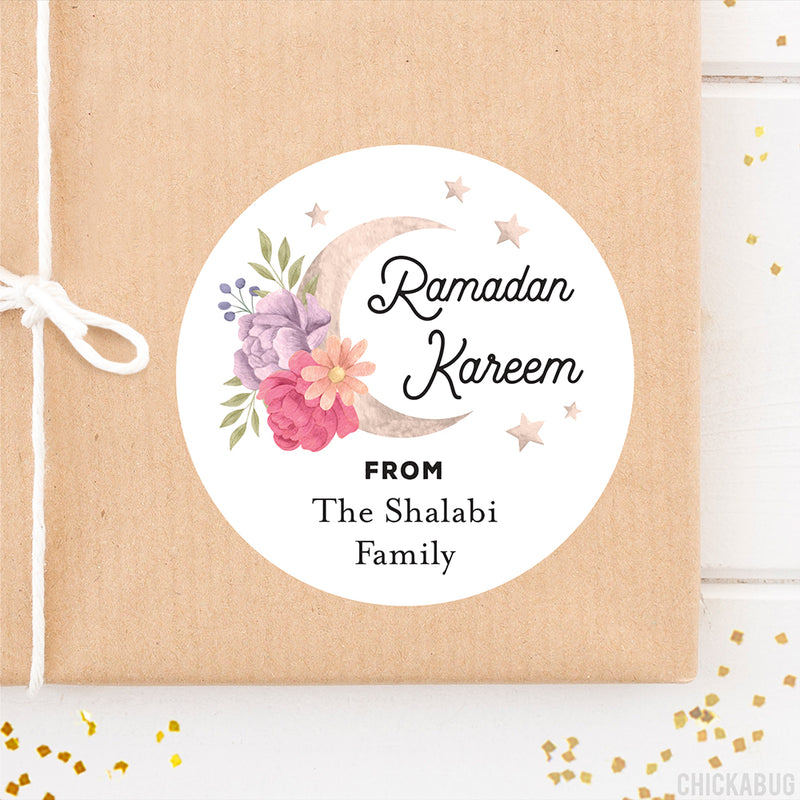 Moon and Flowers Ramadan Kareem Labels