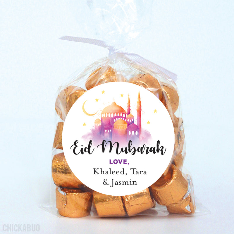Watercolor Mosque Eid Mubarak Labels