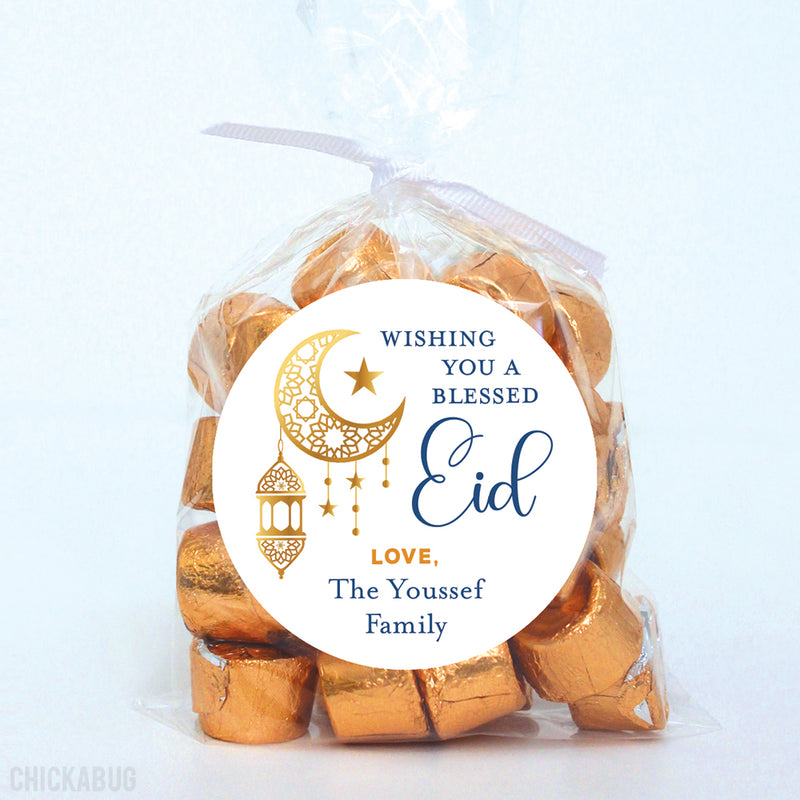 Gold Moon and Lantern Blessed Eid Labels