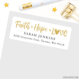 Faith Hope Love Address Labels - Gold