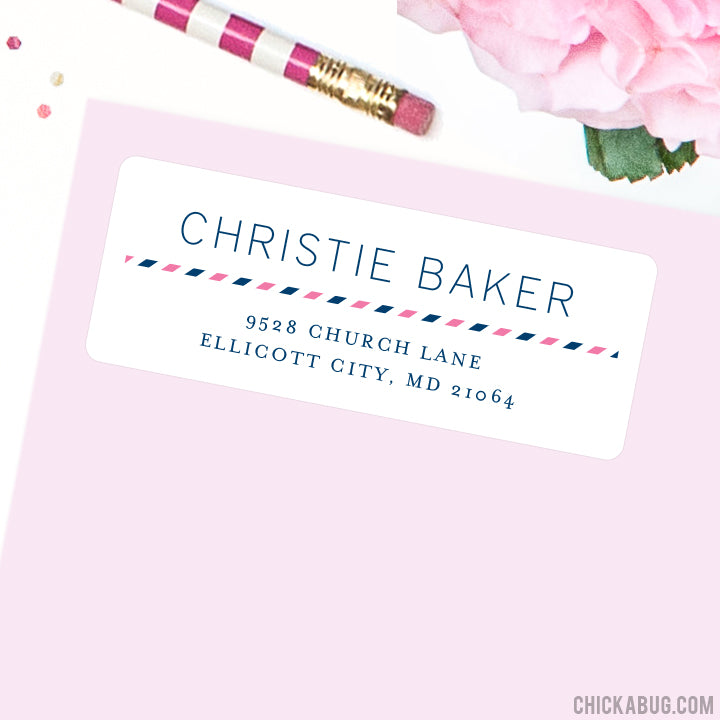 Pink and Navy Stripe Address Labels