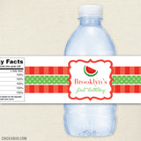 Red Watermelon Birthday Water Bottle Labels