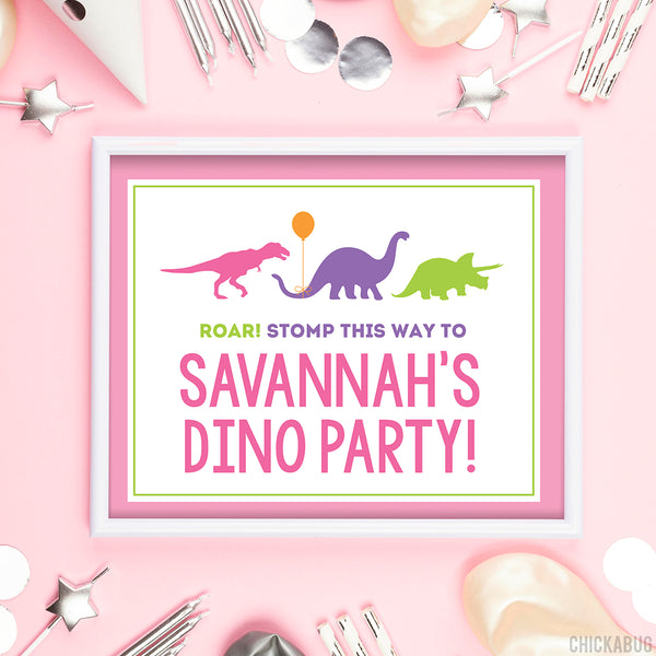 Pink Dinosaur Party Signs (EDITABLE INSTANT DOWNLOAD)