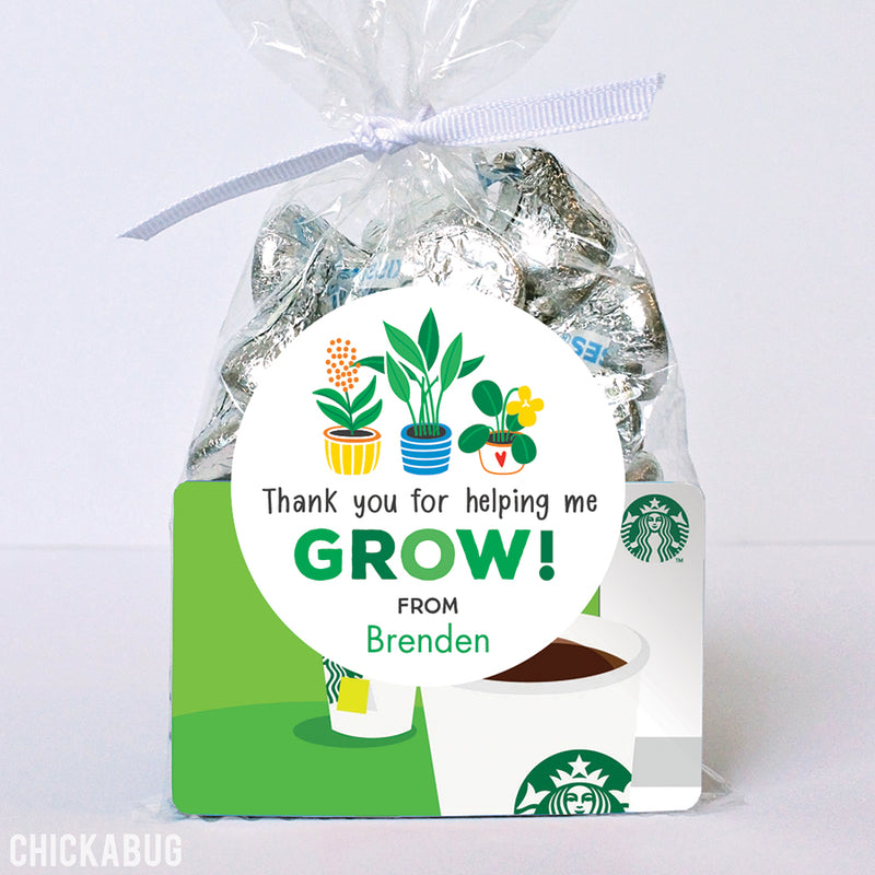 Thank You For Helping Me Grow Teacher Stickers – End Of School Year – Round – Handmade