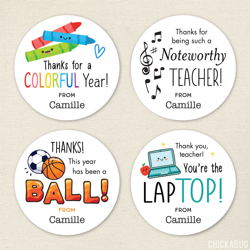 Teacher Appreciation Stickers - Mixed Set - Art, Music, Gym, Tech