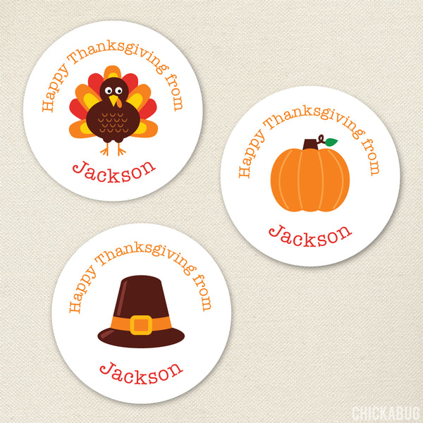Thanksgiving Stickers - Turkey, Pumpkin, and Pilgrim Hat