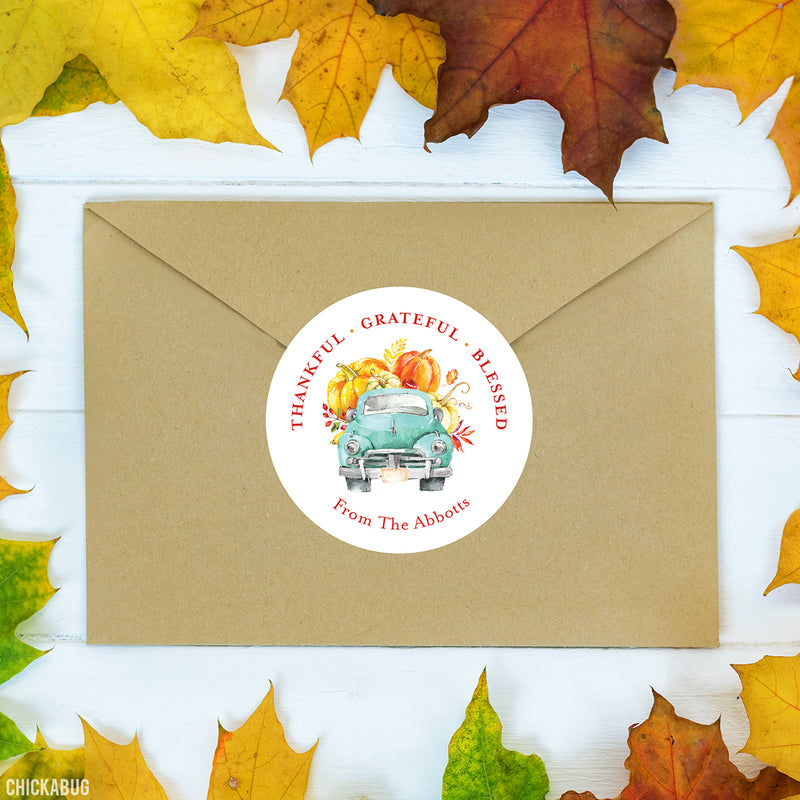 "Thankful, Grateful, Blessed" Vintage Truck Fall Stickers