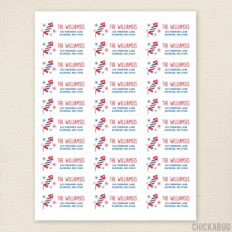 Custom Firework Labels Personalized Red, White & Blue Fireworks Return Address Labels – Chickabug