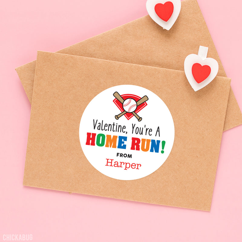Baseball "Home Run" Valentine's Day Stickers