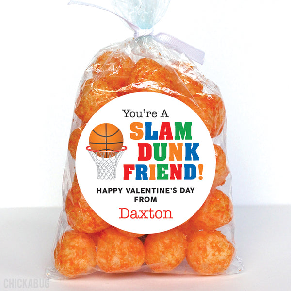 Basketball "Slam Dunk Friend" Valentine's Day Stickers
