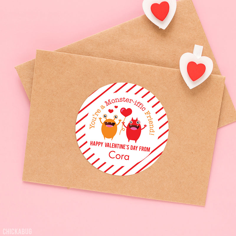 "You're a Monster-iffic Friend" Valentine's Day Stickers