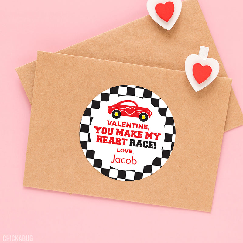 Race Car Valentine's Day Stickers