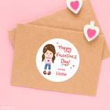 Cute Girl Valentine's Day Stickers - Brunette Pigtails