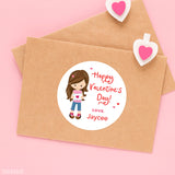 Cute Girl Valentine's Day Stickers - Brunette