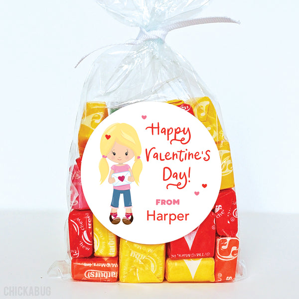 Cute Girl Valentine's Day Stickers - Blonde Pigtails
