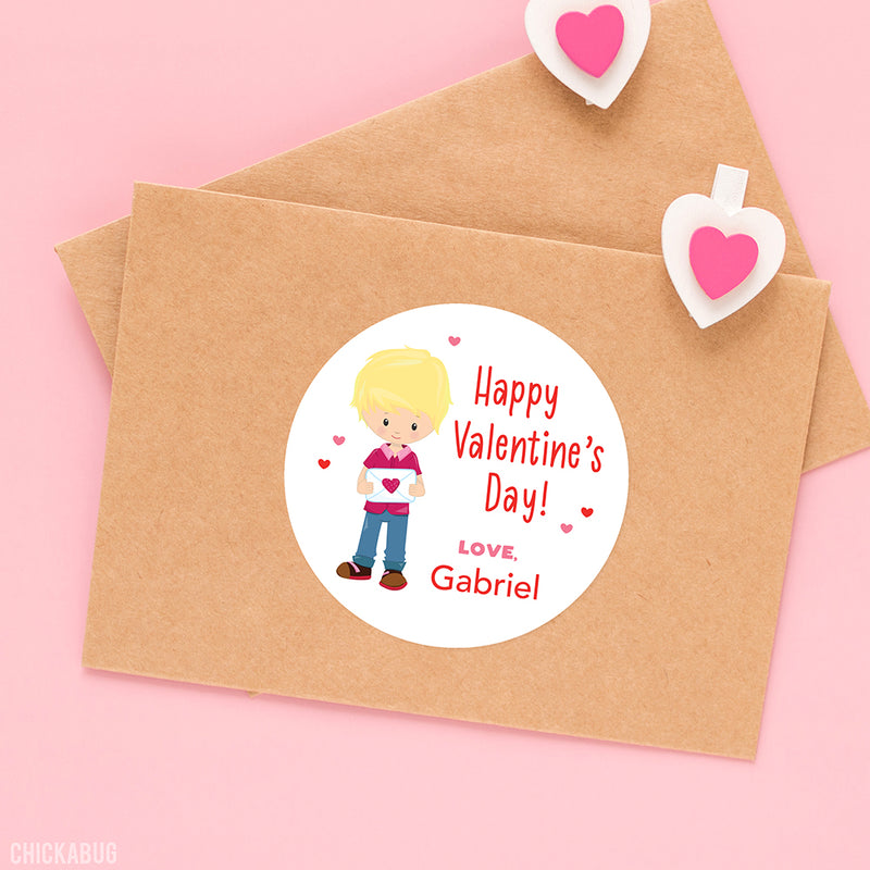 Cute Boy Valentine's Day Stickers - Blonde