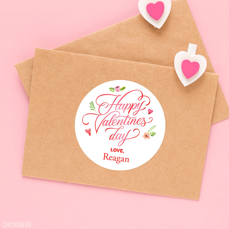 Calligraphy, Hearts and Flowers Valentine's Day Stickers