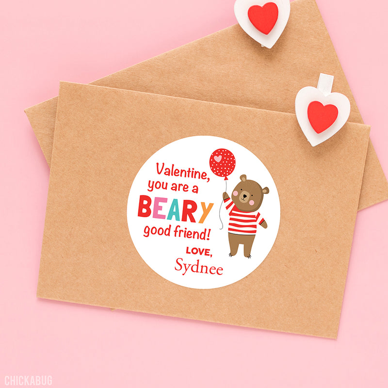 Beary Good Friend Personalized Valentine's Day Stickers – Chickabug