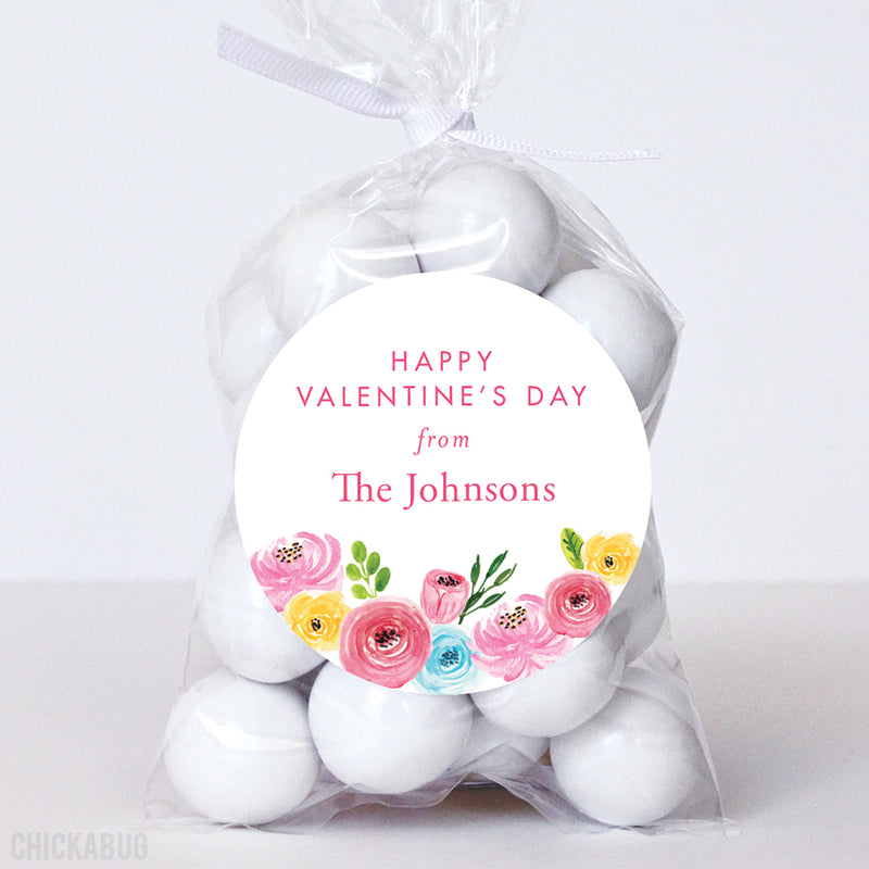 Watercolor Flowers Valentine's Day Stickers