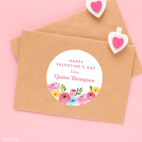 Watercolor Flowers Valentine's Day Stickers