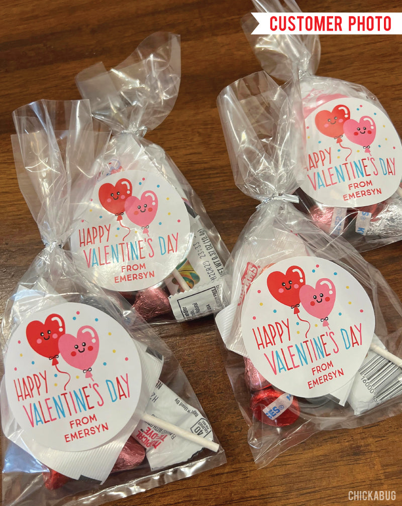 Valentines Day Heart Stickers for Kids' Classroom Printable Valentine Labels  for School, Personalized Treat Bag Tags instant Download 