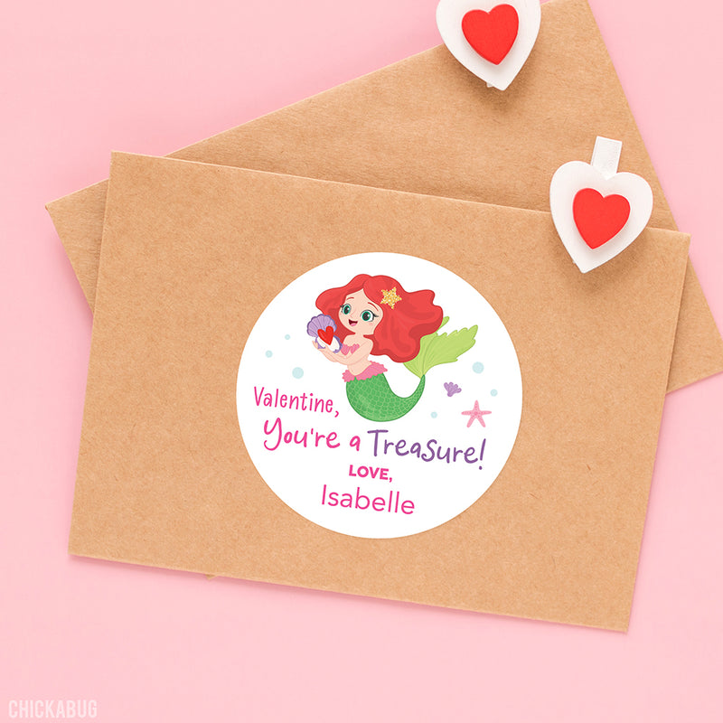 Mermaid with Red Hair  Valentine's Day Stickers