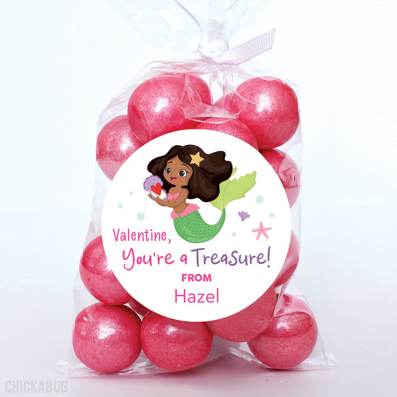 African-American Mermaid Valentine's Day Stickers