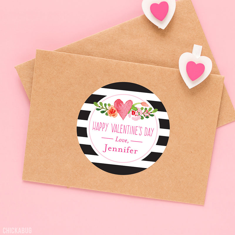 Flowers and Stripes Valentine's Day Stickers