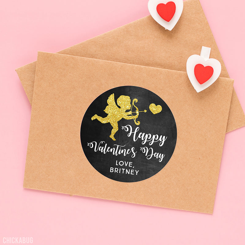 Gold Cupid Valentine's Day Stickers