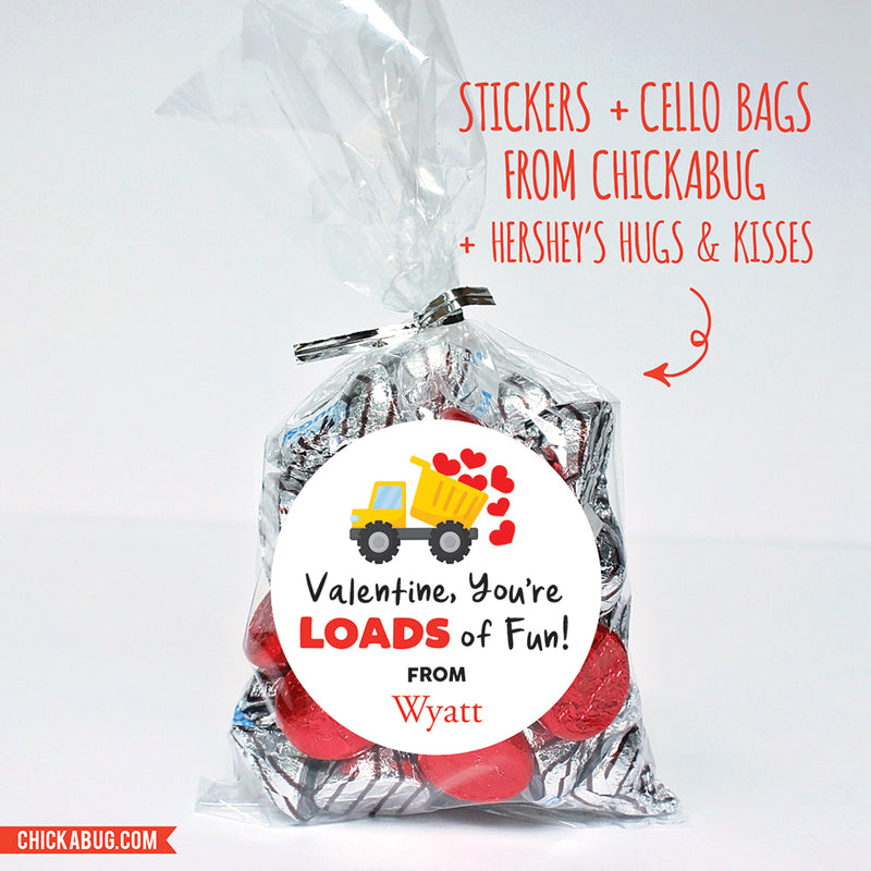 Construction "Loads of Fun" Valentine's Day Stickers