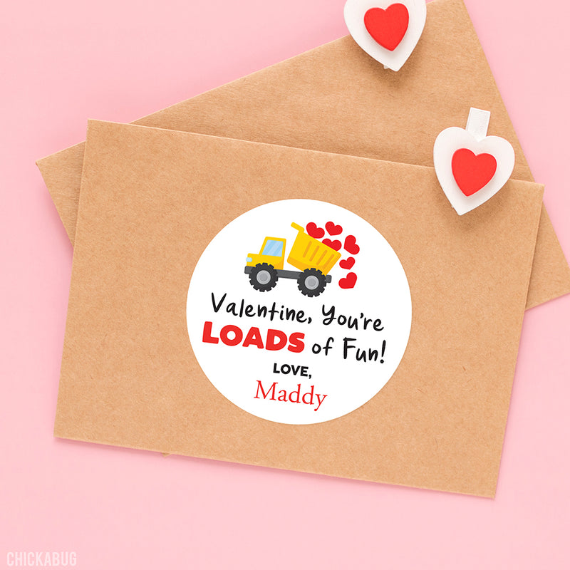 Construction "Loads of Fun" Valentine's Day Stickers