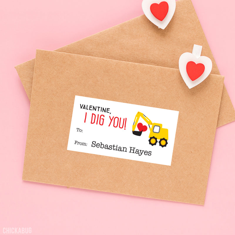 "I Dig You" Construction Valentine's Day Gift Labels