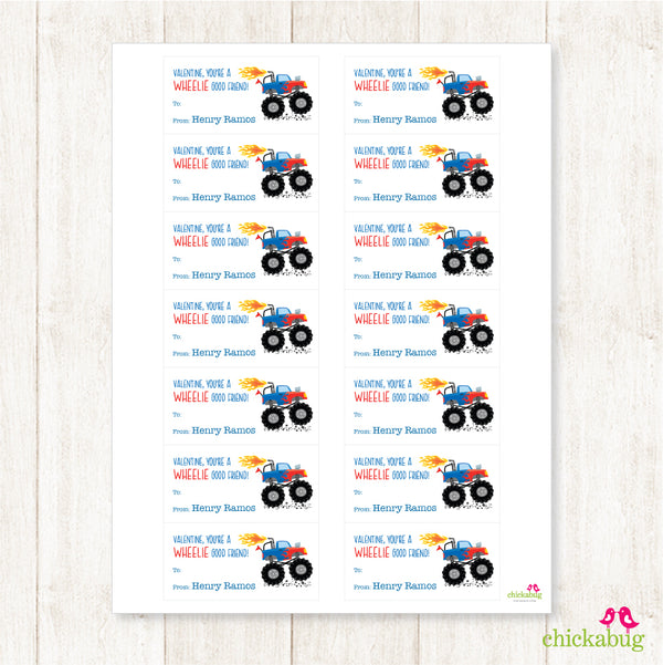 Monster Truck Valentine's Day Gift Labels