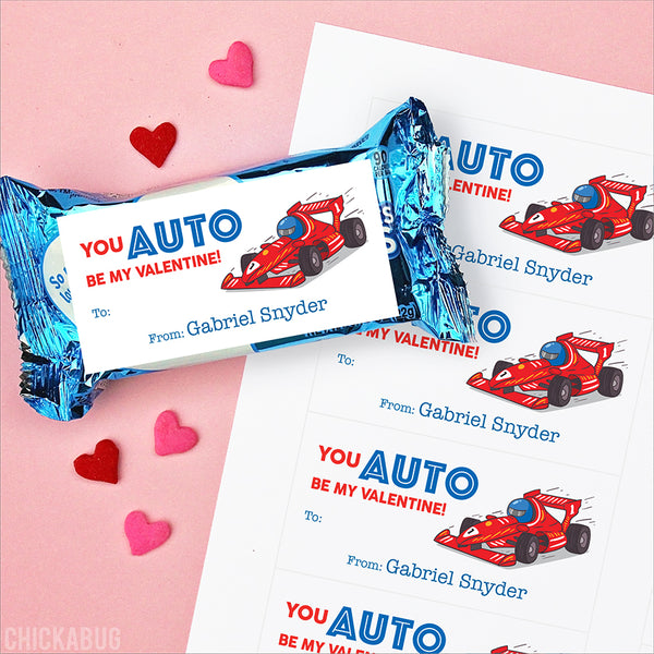 Race Car Driver Valentine's Day Gift Labels