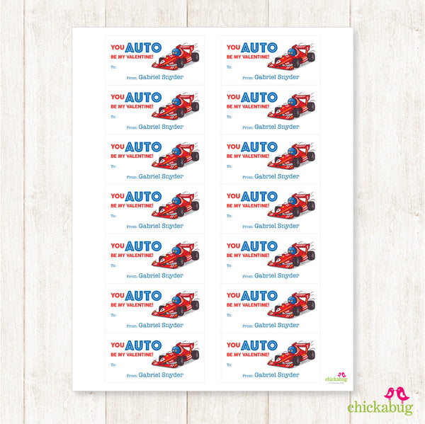 Race Car Driver Valentine's Day Gift Labels