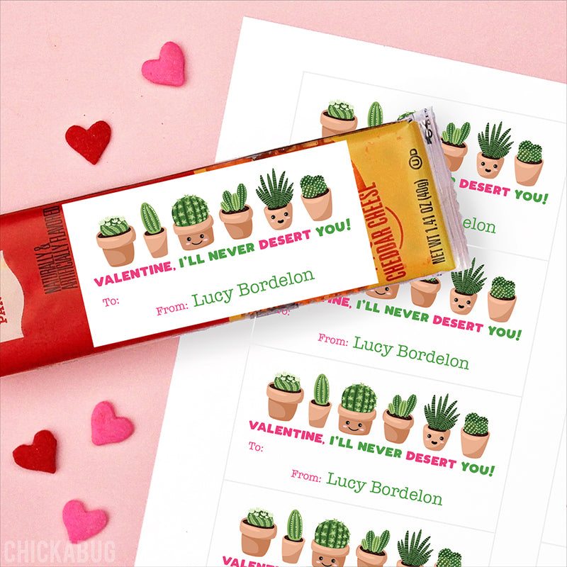 Cacti Valentine's Day Gift Labels