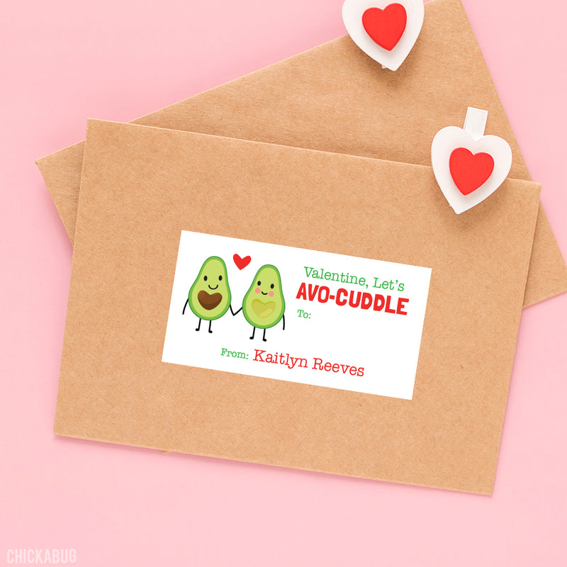 "Let's Avo-Cuddle!" Avocado Valentine's Day Gift Labels